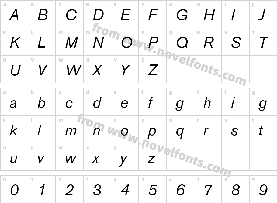 AnconaItalicCharacter Map