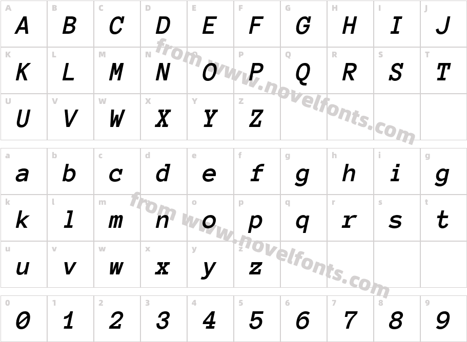 AnonymousPro-BoldItalicCharacter Map