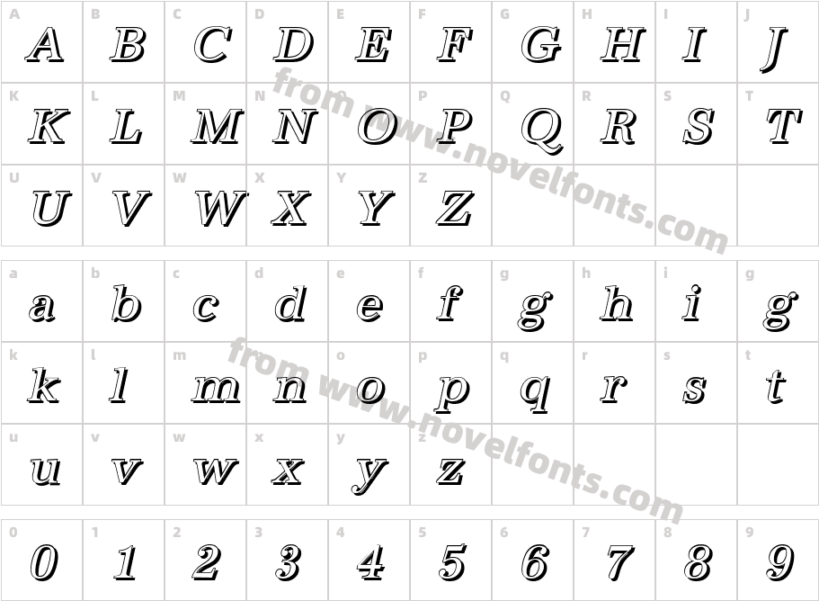 AntiquaShItalicCharacter Map