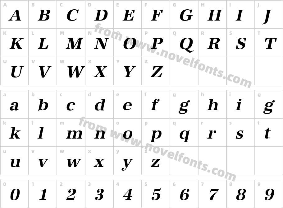 AntiquaStdBoldItalicCharacter Map