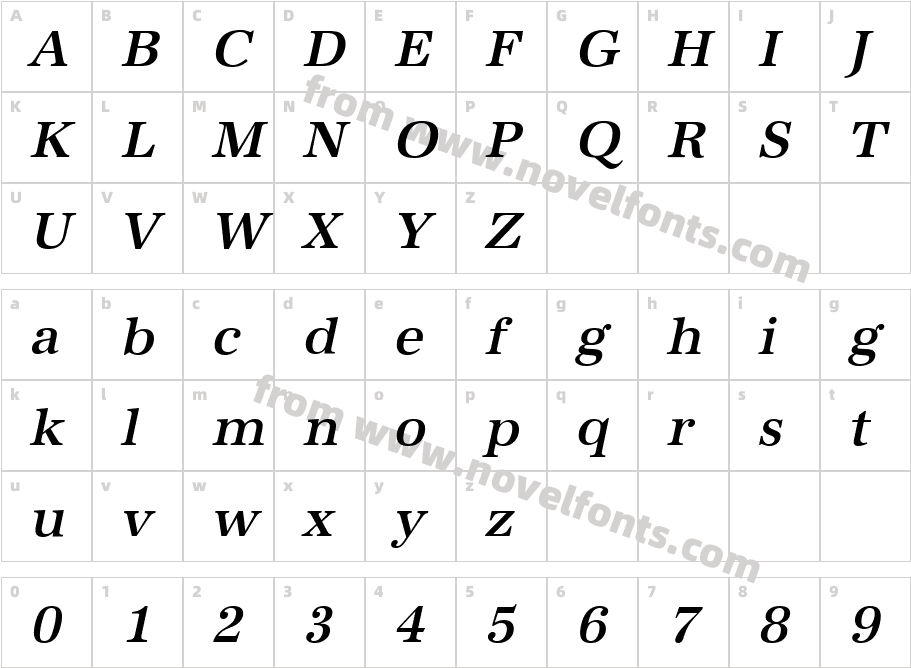 AntiquaStdMediumItalicCharacter Map