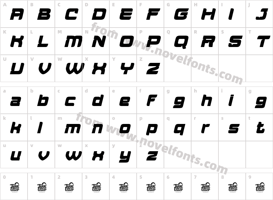 Aougtron slantCharacter Map