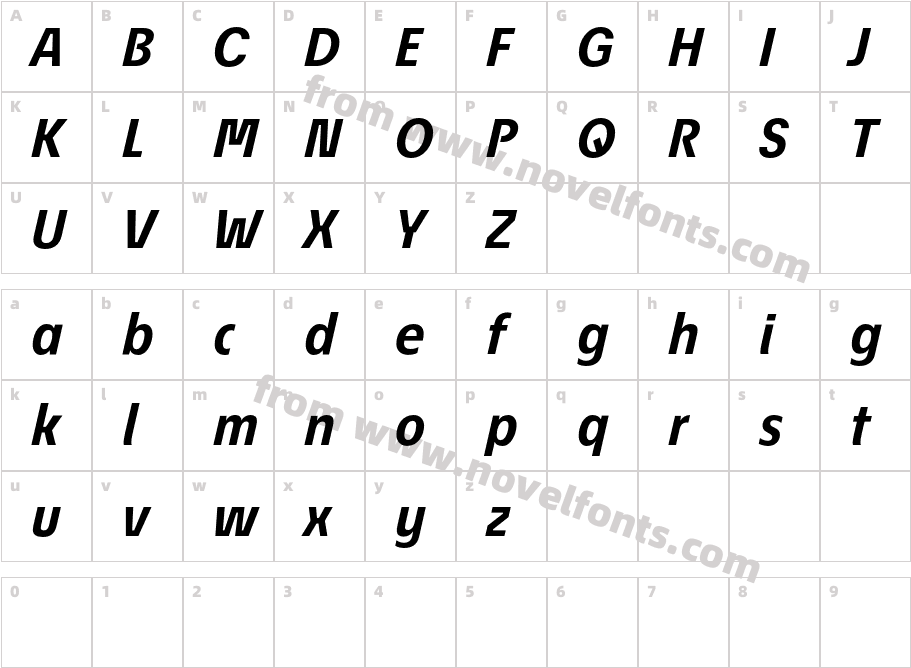 EconoSansRed-76BoldItalicCharacter Map