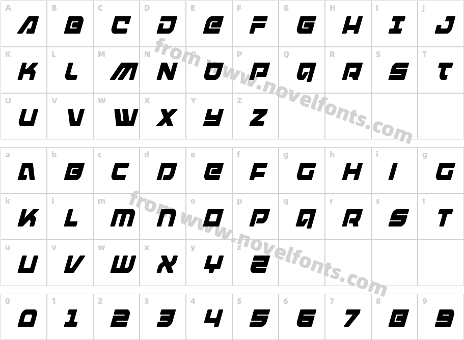 ArmedLightningCondensedItalicCharacter Map