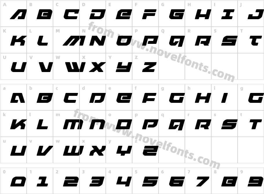 ArmedLightningExpandedItalicCharacter Map