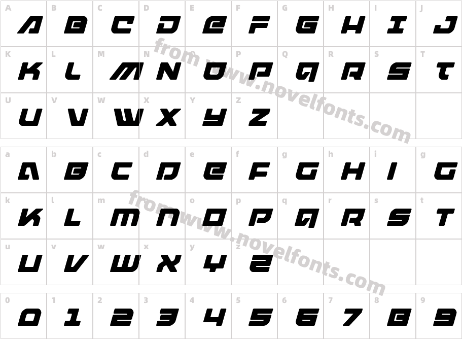 ArmedLightningItalicCharacter Map