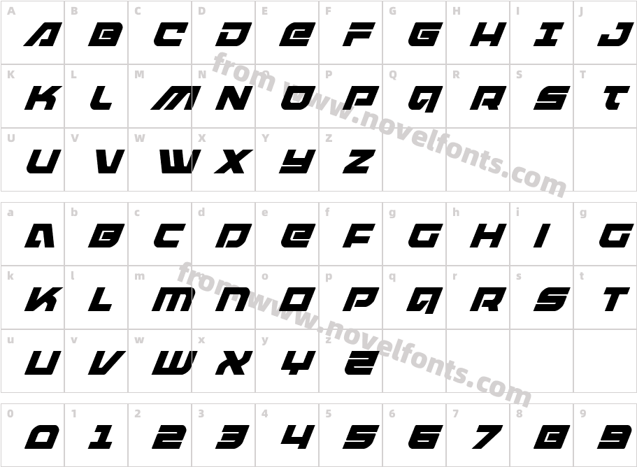 ArmedLightningSquaredSuper-ItalicCharacter Map