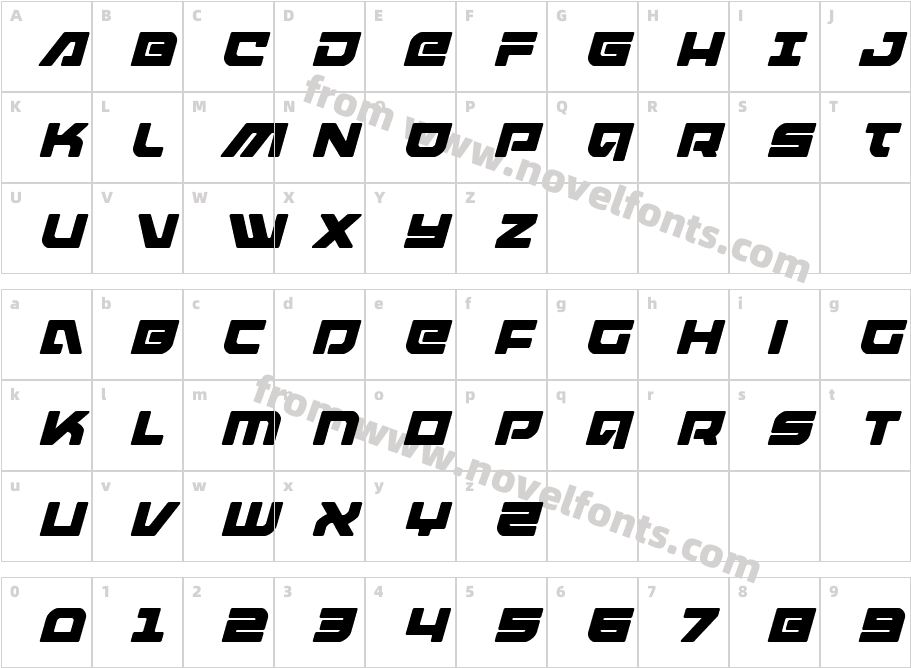 ArmedLightningTitleItalicCharacter Map