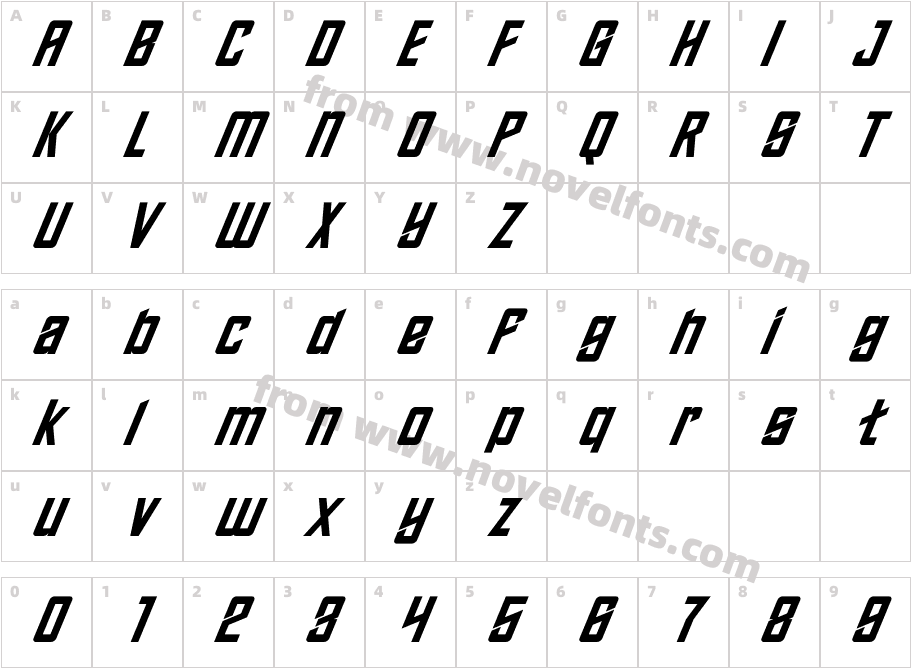 Edge of the Galaxy ItalicCharacter Map