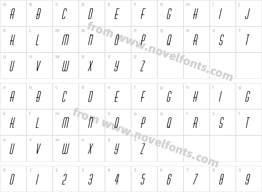 AstuteItalicCharacter Map