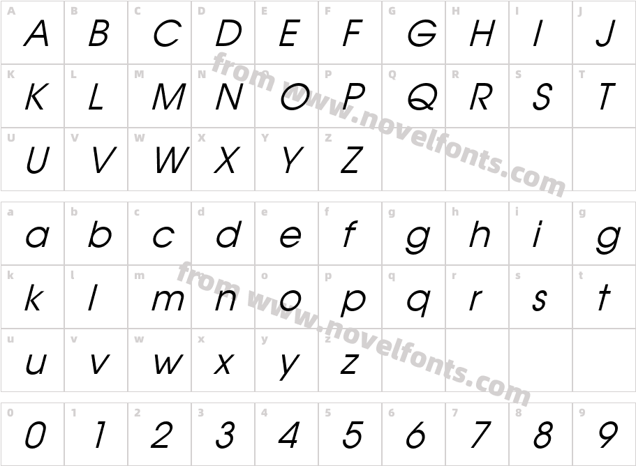 AvantiItalicCharacter Map