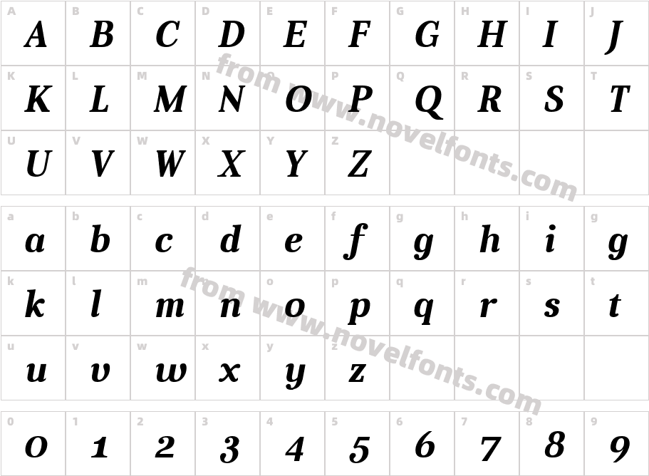 Aver-BoldItalicCharacter Map