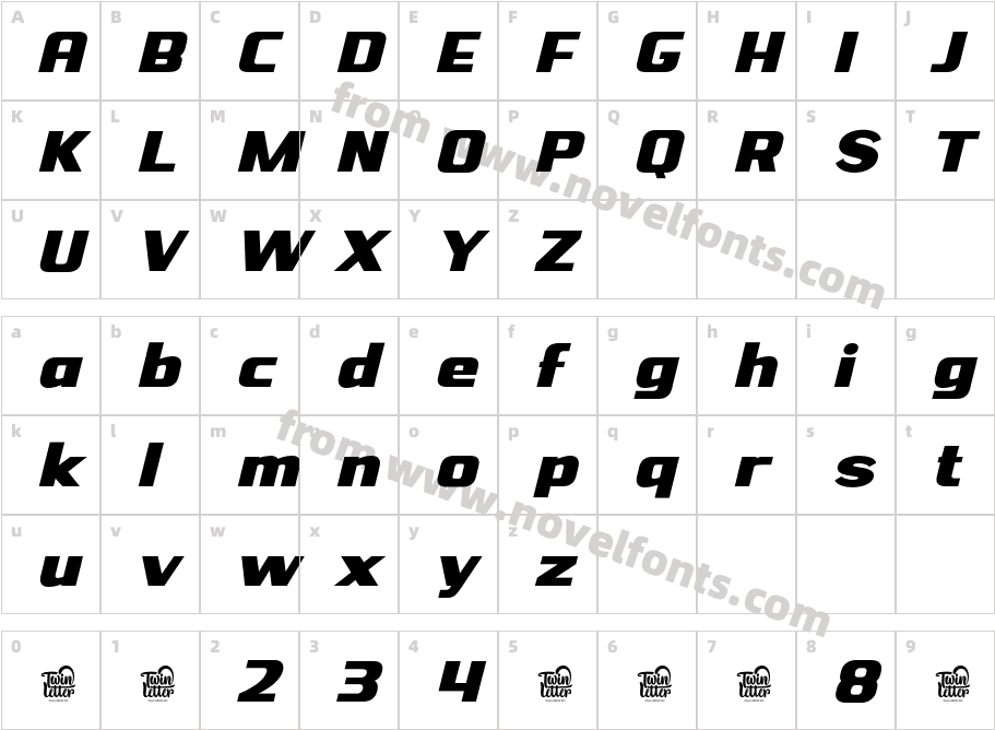 BEJITA-BoldSlantedCharacter Map