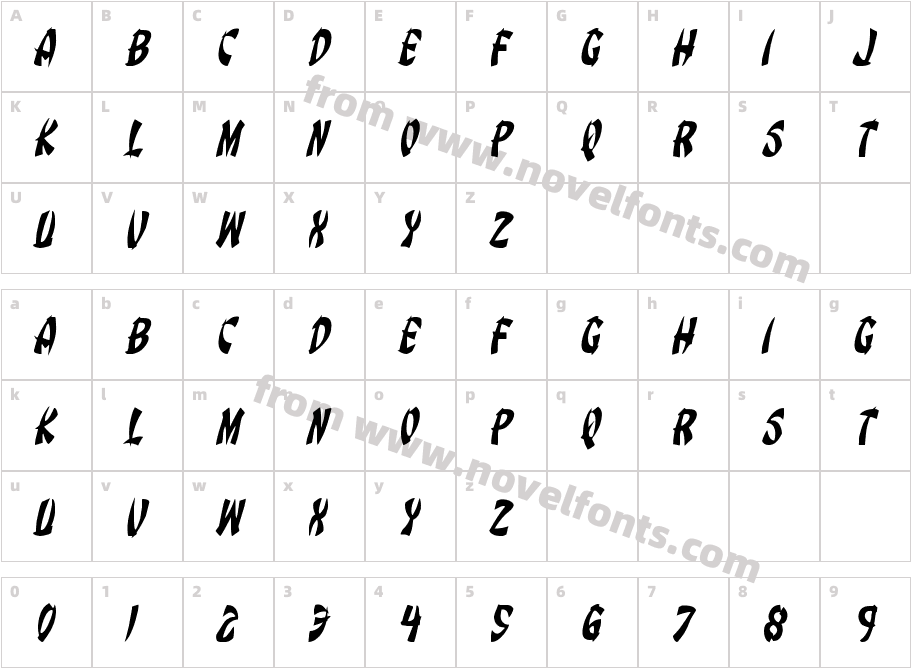 Egg Roll Condensed ItalicCharacter Map