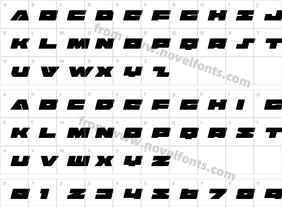 BadAxeItalicCharacter Map