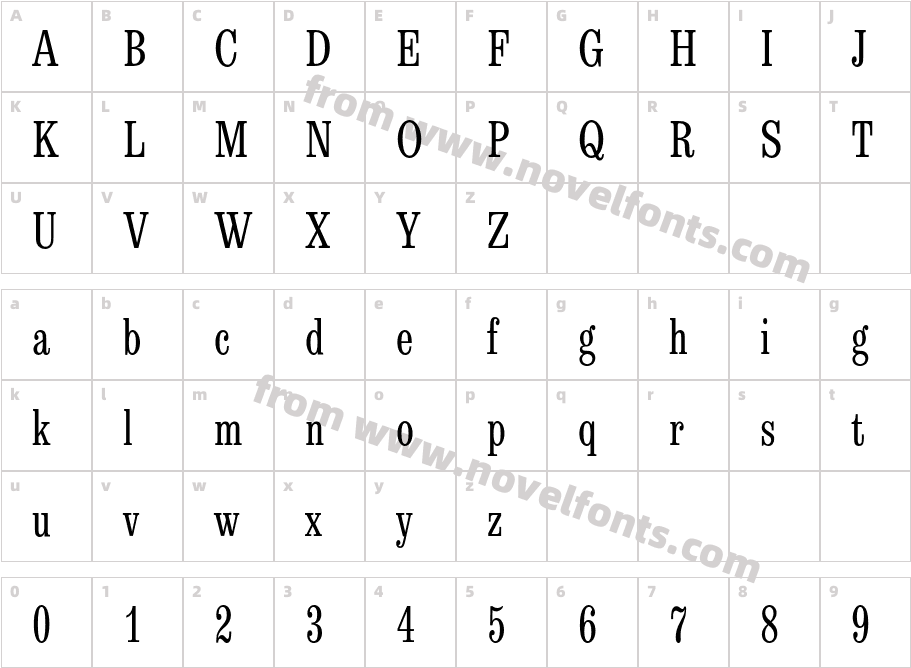 EgizioEF CondensedCharacter Map