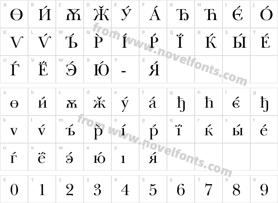 BaskervilleCyrillicCharacter Map