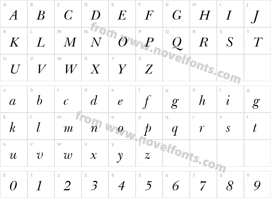 BaskervilleItalicCharacter Map