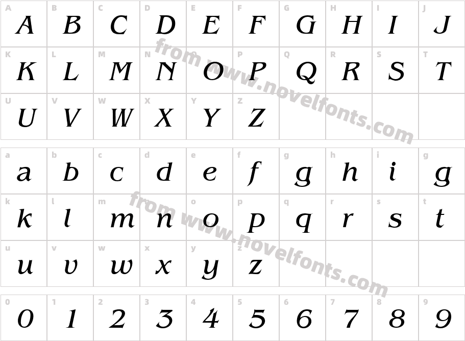 BenjaminBookItalicCharacter Map