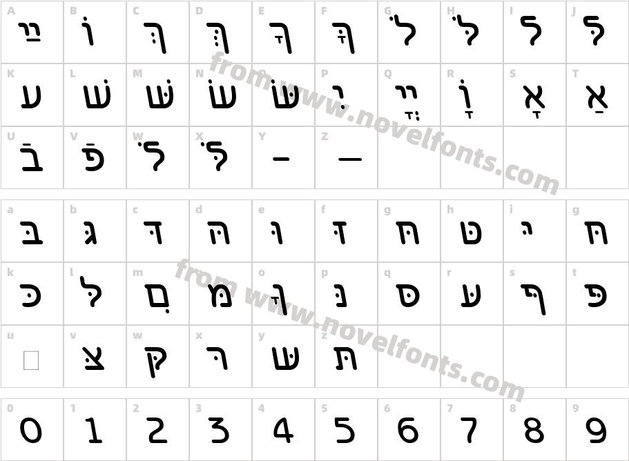 BenzionHebrew-ItalicCharacter Map