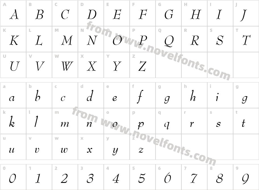 Bernadette_kursivCharacter Map