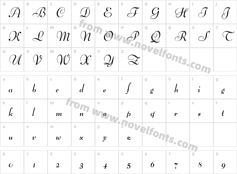 BernhardScriptBoldCharacter Map