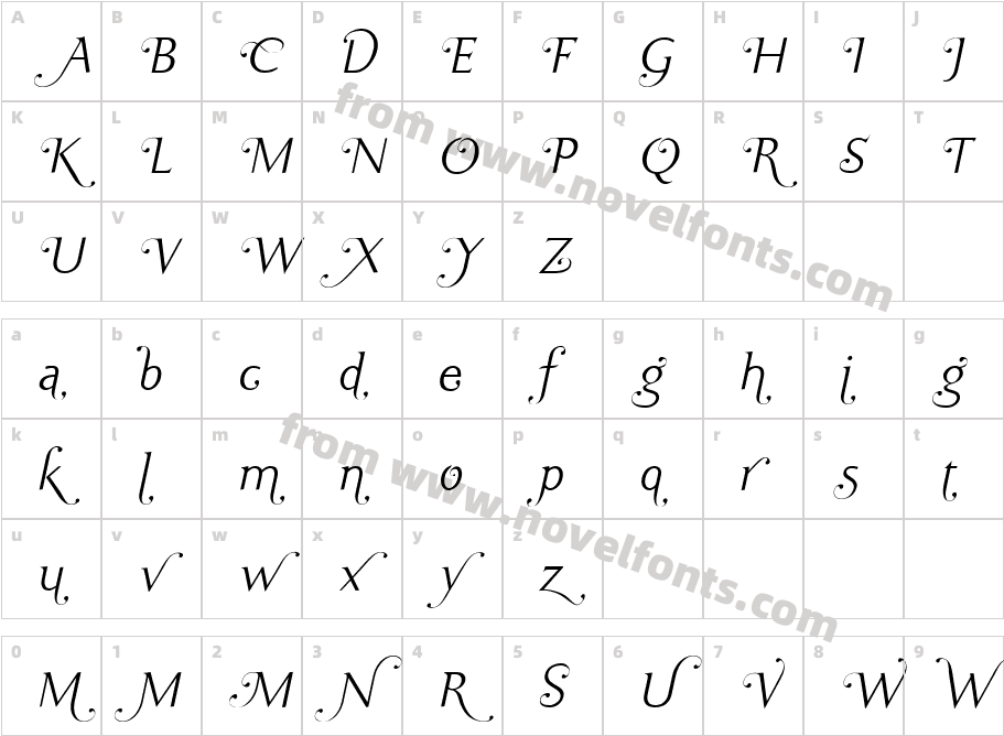 Ela Swashes XeLight Italic PDFCharacter Map