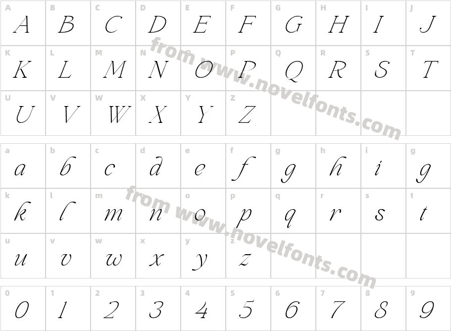 Elagern ItalicCharacter Map