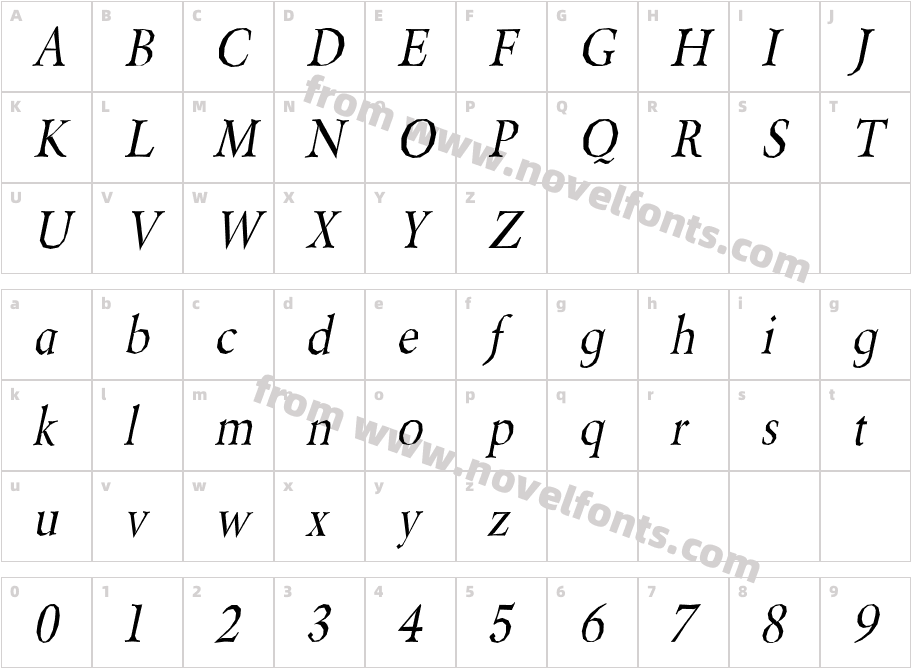 Berylium-ItalicCharacter Map