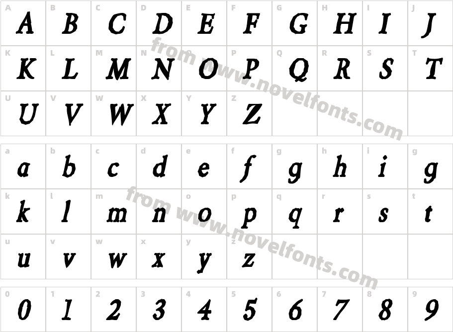 BeryliumInk-ItalicCharacter Map