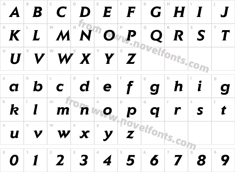 Elan Bold ItalicCharacter Map