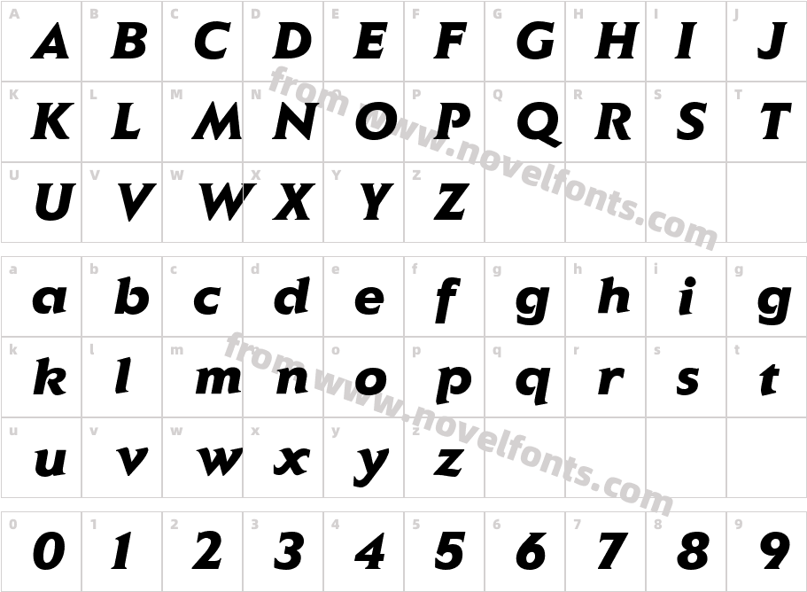 ElanBlackItalicCharacter Map