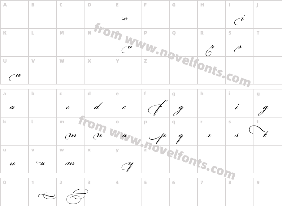 Bickham Script BeginningsCharacter Map