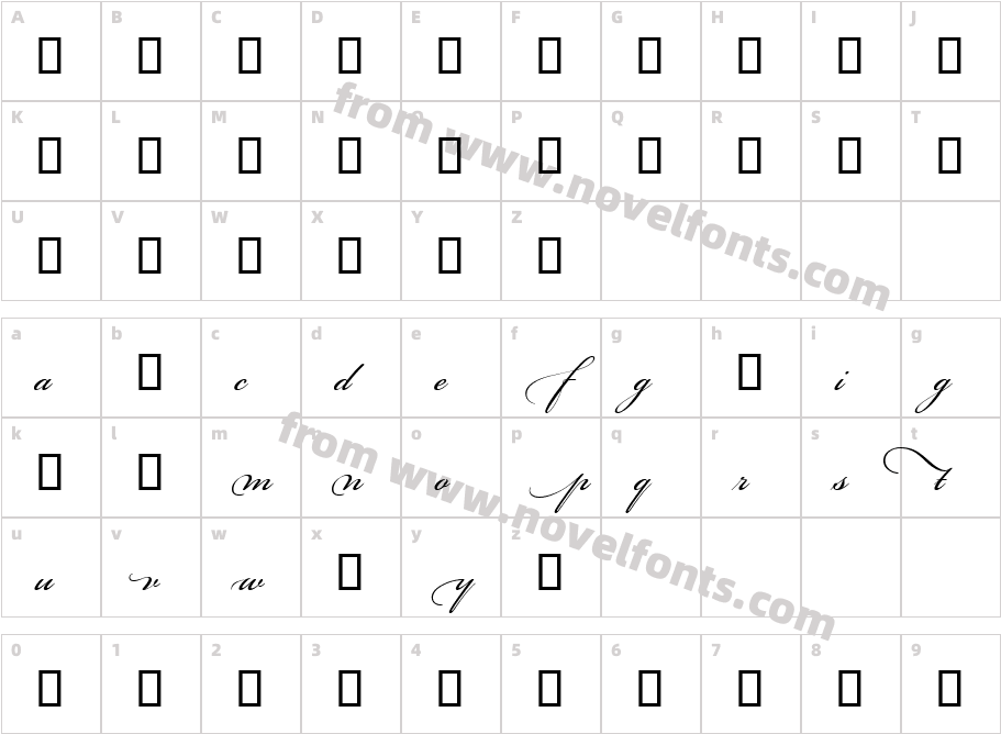 Bickham Script MM BegCharacter Map