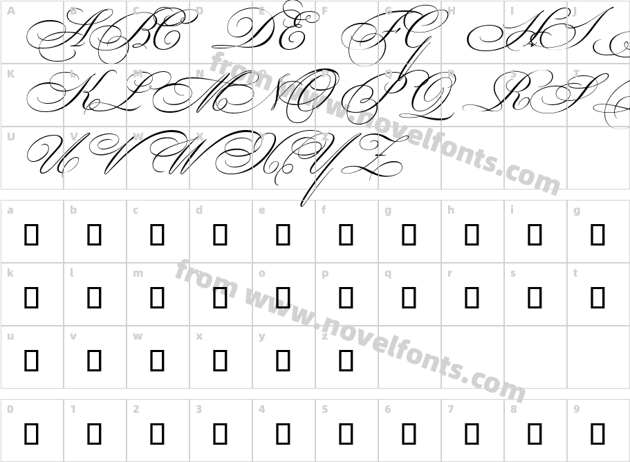 Bickham Script MM Sw CapsCharacter Map