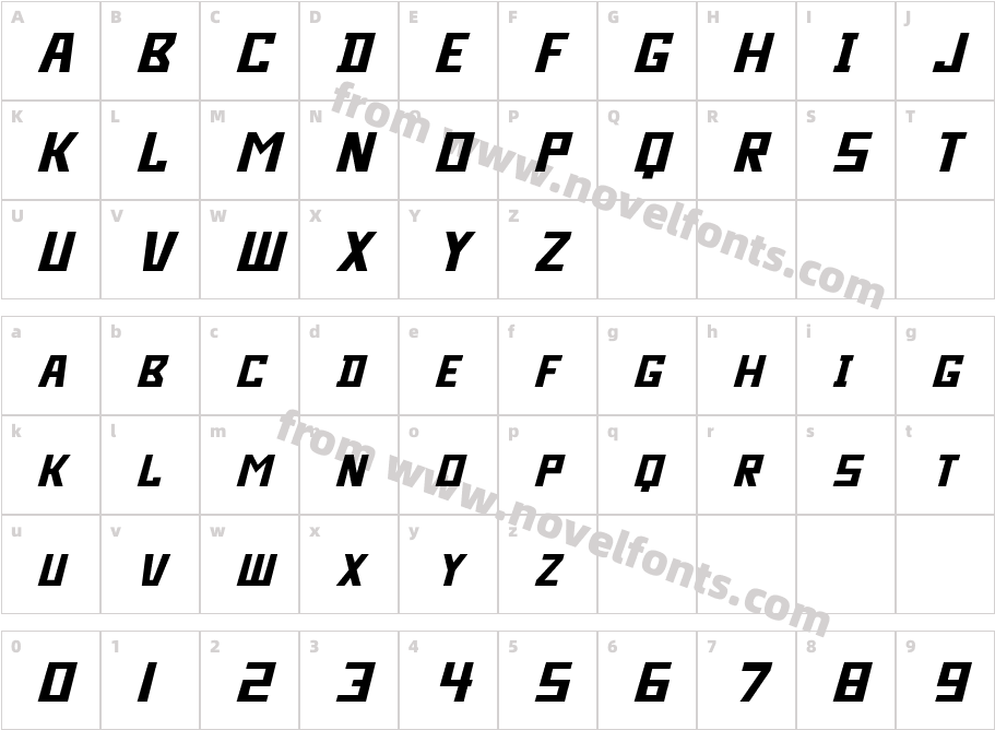 Bidan-ItalicCharacter Map