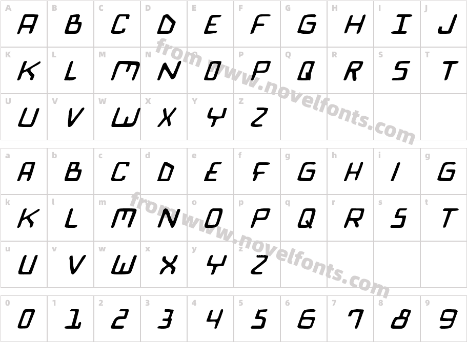 BionicComicItalicCharacter Map