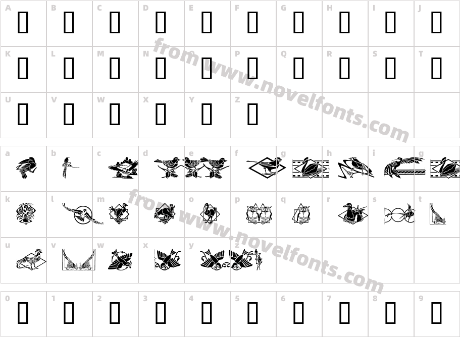 Bird Stencil Design IICharacter Map