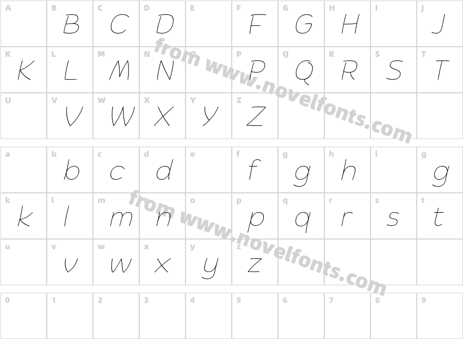 BiskiDemoThinItalic-PKW07Character Map