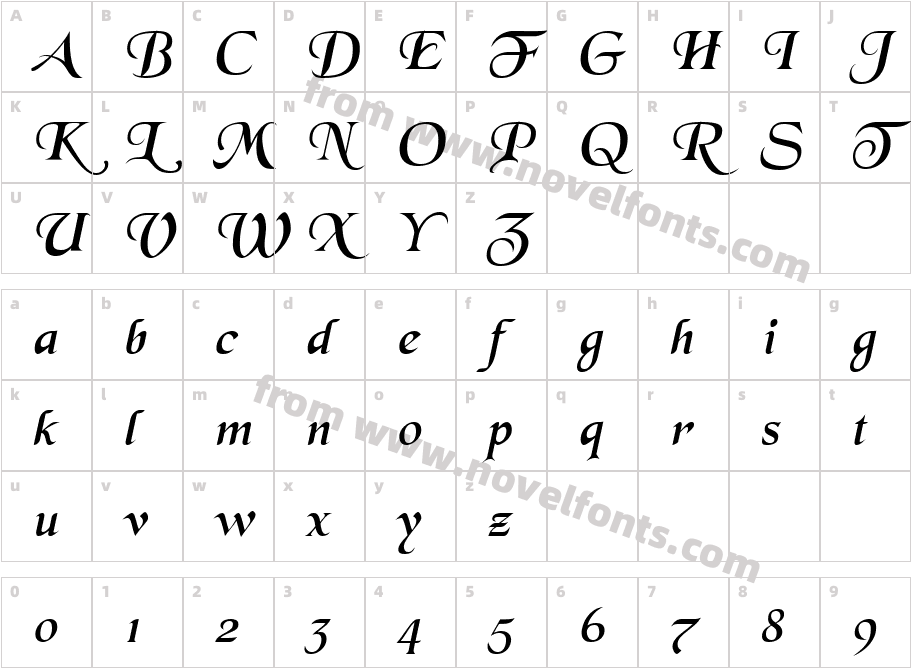 BlackChanceryItalicCharacter Map