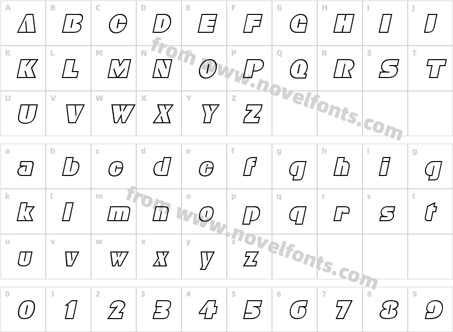 BleucherItalicCharacter Map