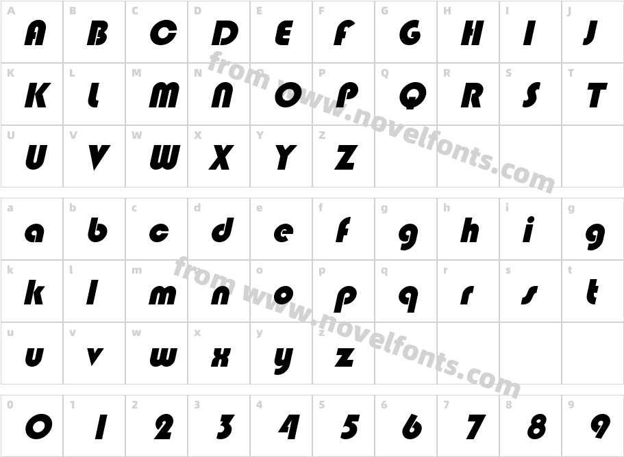 BlimpoItalicCharacter Map