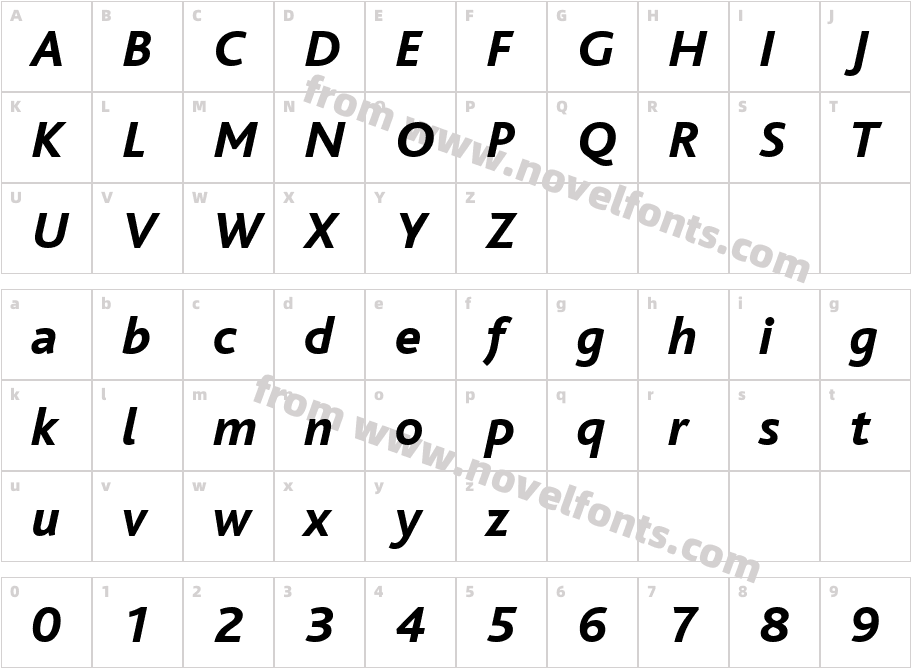 BlissExtraBoldItalicCharacter Map