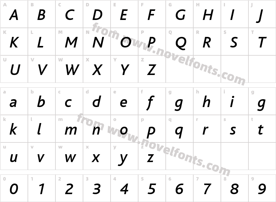 BlissMediumItalicCharacter Map