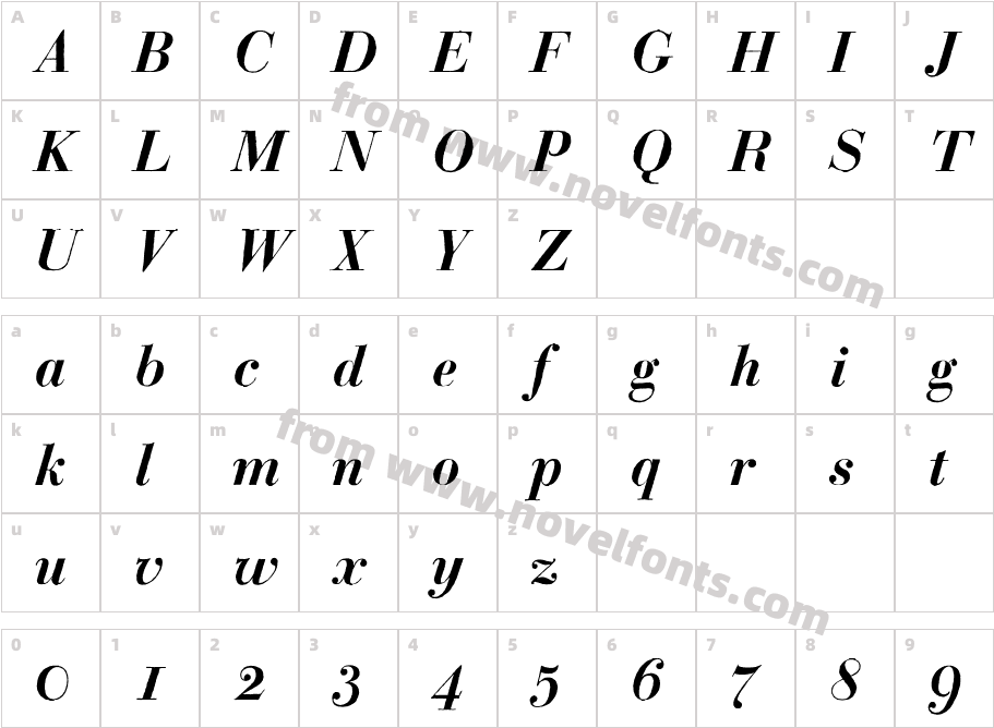 Bodoni Classic HanddrawnCharacter Map