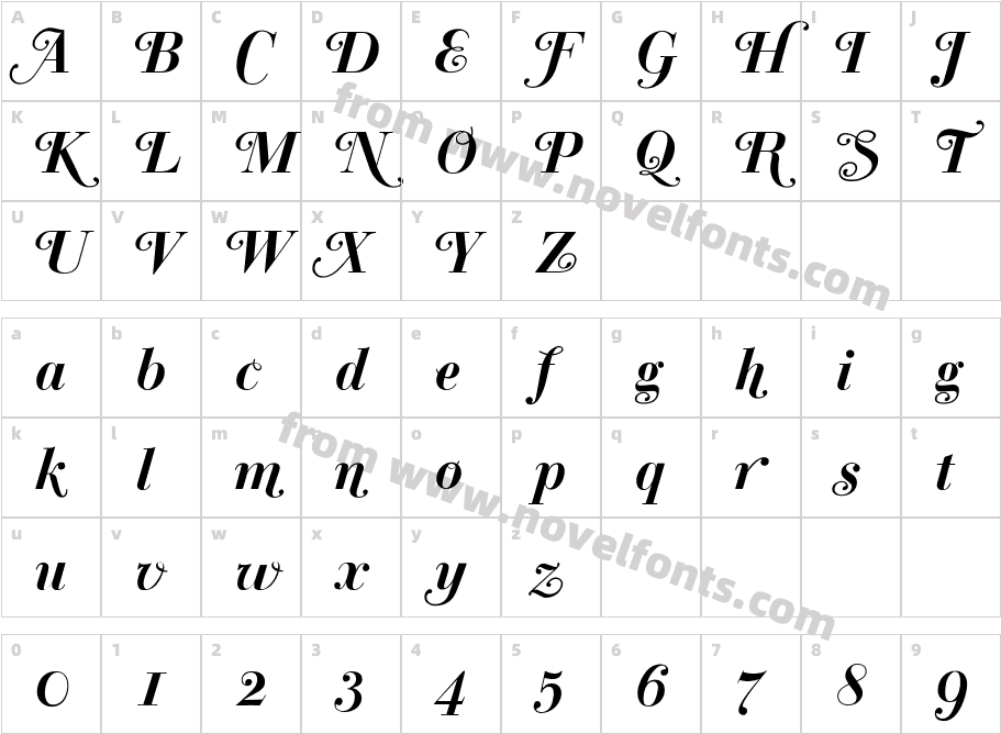 Bodoni Classic SwashesCharacter Map