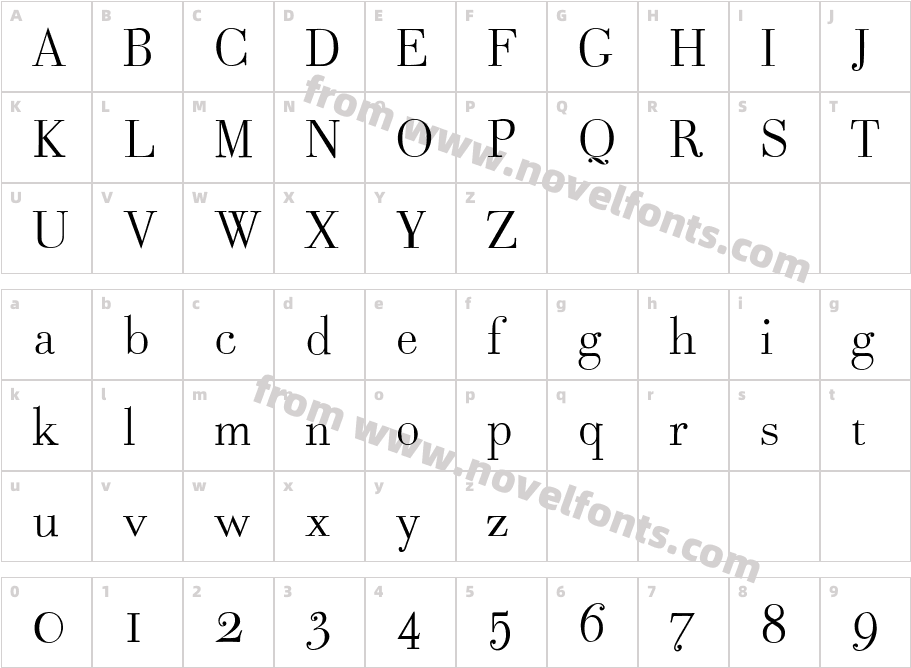 Bodoni Classic Text LightCharacter Map