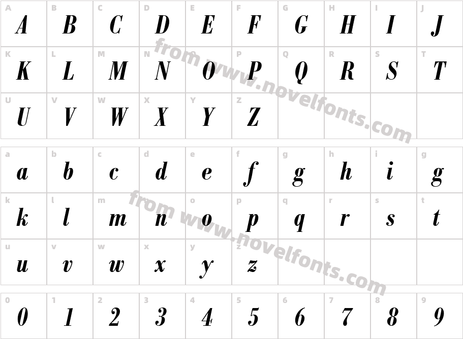 BodoniAntTDemBolCon-Italic_7770Character Map