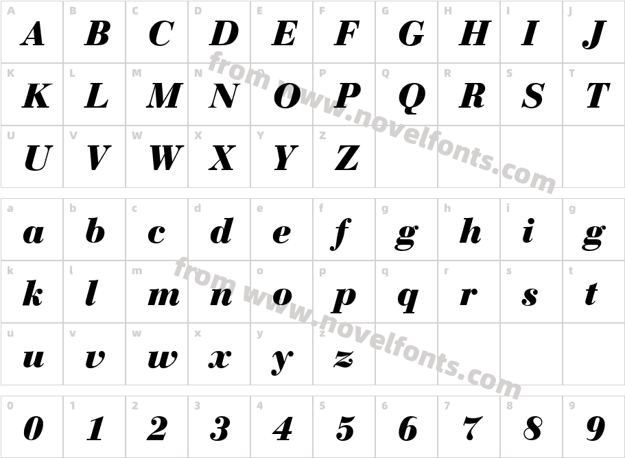 BodoniCEBoldItalicCharacter Map