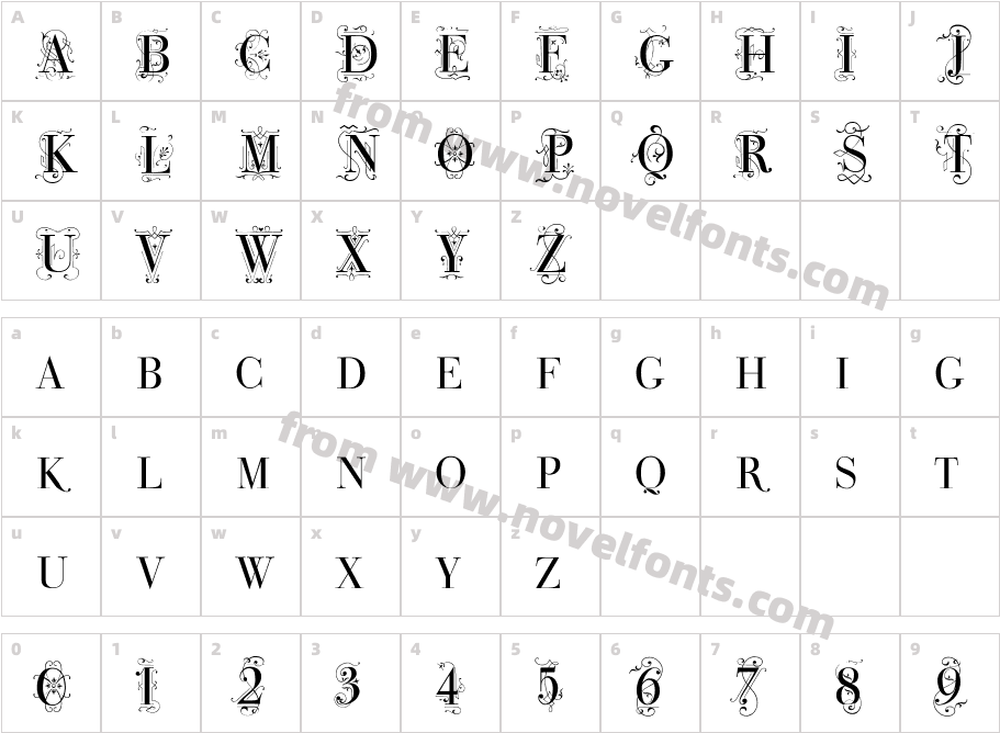 BodoniClassicDecoCapsCharacter Map